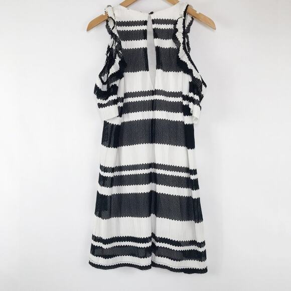 Zara Black White Striped Cold Shoulder Striped Shift Mini Dress - Picture 5 of 10